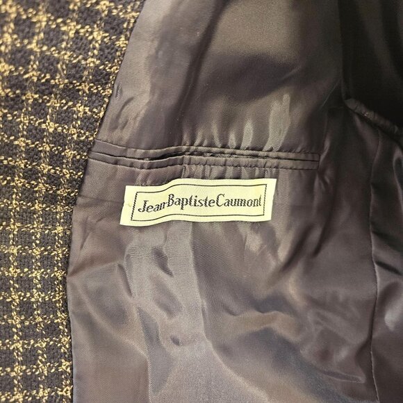 80s Jean Baptiste Caumont 3 Button Sport Coat Navy Taupe Wool Ventless Mens 42R - Picture 4 of 12